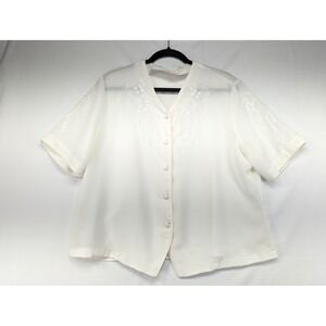 Christie & Jill Ivory Embroidered Short Sleeve Button Up Blouse Size‎ 16 Floral